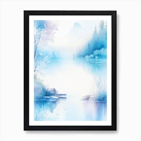 Crystal Clear Blue Lake Landscapes Waterscape Gouache 1 Art Print