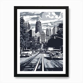 Duotone Illustration South Congress Avenue Austin Texas 3 Art Print