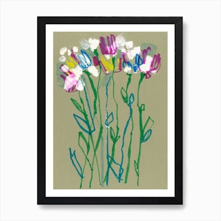 Abstract Olive Flowers Art Print