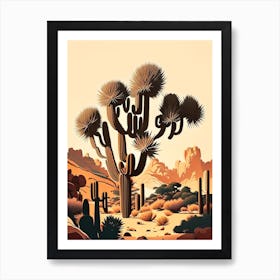 Joshua Trees In Mountains Retro Illustration (2) Art Print