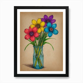 Colorful Flowers In A Vase Art Print