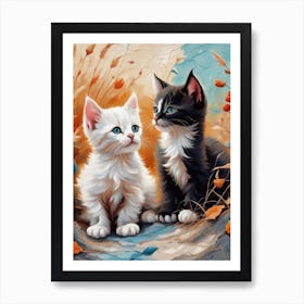 Two Kittens In Autumn Art Print