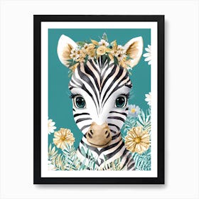 Floral Cute Zebra Watercolor (1) Art Print