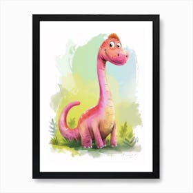 Cute Cartoon Amargasaurus Dinosaur 1 Art Print