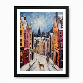 Cat In The Streets Of Edinburgh   Scotland With Snow 4 Art Print