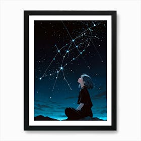 Girl Looking At The Stars 2 Art Print