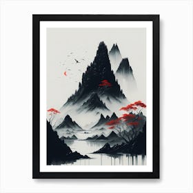 Chinese Landscape Mountains Ink Painting (1) Art Print