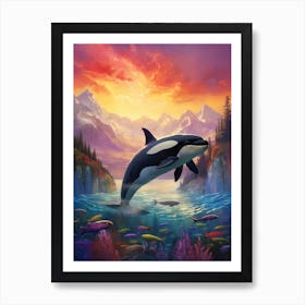 Surreal Orca Whale Mountains And Fish Art Print