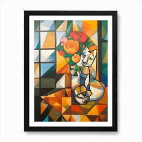 Freesia With A Cat 3 Cubism Picasso Style Art Print
