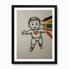 Superman Drawing Art Print