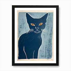 Russian Blue Cat Linocut Blockprint 2 Art Print