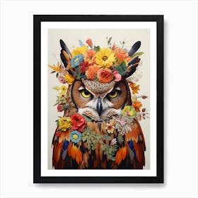 Bird With A Flower Crown Great Horned Owl 1 Art Print