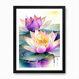 Double Lotus Watercolour 1 Art Print