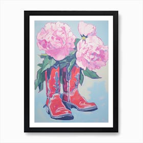 A Painting Of Cowboy Boots With Pink Flowers, Fauvist Style, Still Life 8 Art Print