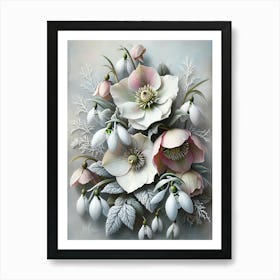 Hellebore And Snowdrops1 Botanic 1 Art Print