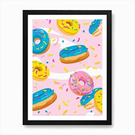 An Abstract Pattern Of Tiny Donuts Swirling With A Blend Of Pastel Pink Blue And Yellow Hues Set (5) Art Print