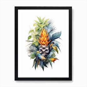 Beehive With Bird Of Paradise Flower Watercolour Illustration 1 Art Print