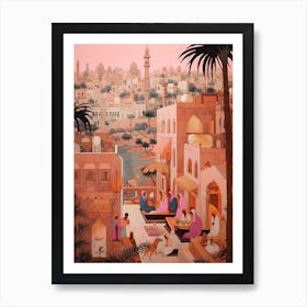 Cairo Egypt 4 Vintage Pink Travel Illustration Art Print