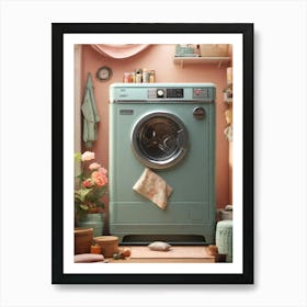 Washing Machine In A Pink Room Art Print