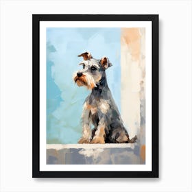 Miniature Schnauzer Dog, Painting In Light Teal And Brown 1 Art Print