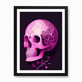 Skull With Cosmic Themes 2 Pink Line Drawing Art Print