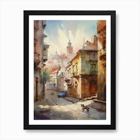 Painting Of Moscow Russia With A Cat In The Style Of Watercolour 2 Art Print