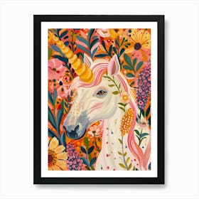 Floral Mustard Fauvism Inspired Unicorn Art Print