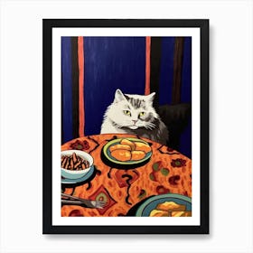 White Cat And Pasta 5 Art Print