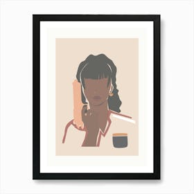 Woman With A Coffee Boho Earth Colors Illustration Art Print