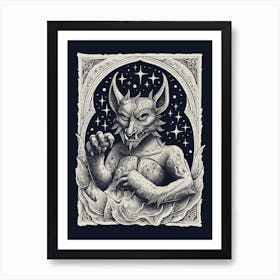 Gargoyle Tarot Card B&W 6 Art Print