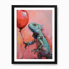 Cute Iguana With Balloon Art Print