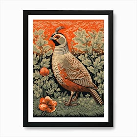 Vintage Bird Linocut Partridge 4 Art Print