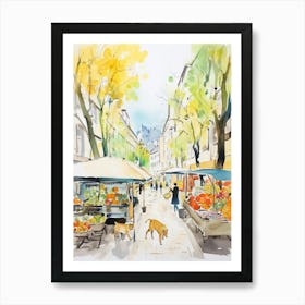 Food Market With Cats In Vienna 6 Watercolour Art Print