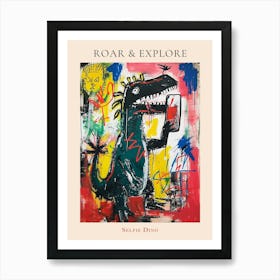 Abstract Wild Brushstroke Dinosaur Taking A Selfie 2 Poster Art Print