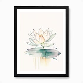 Blooming Lotus Flower In Pond Minimal Watercolour 2 Art Print