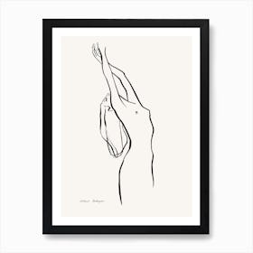 Minimal Black Female Line Drawing Looking Up Art Print