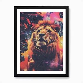 Lion Zodiac Retro Collage 3 Art Print