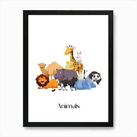 59.Beautiful jungle animals. Fun. Play. Souvenir photo. World Animal Day. Nursery rooms. Children: Decorate the place to make it look more beautiful. Art Print