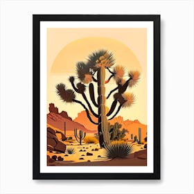 Joshua Trees In Mojave Desert Retro Illustration (4) Art Print