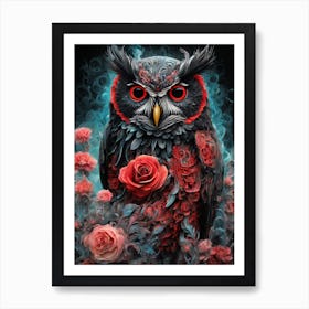 Owl Of Roses Art Print