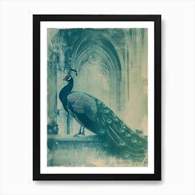 Vintage Peacock Turquoise In A Church Abbey Cyanotype Inspired Art Print