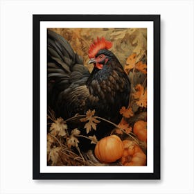 Dark And Moody Botanical Chicken 1 Art Print