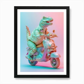 Pastel Toy Dinosaur On A Moped 1 Art Print