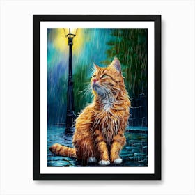 Cat In The Rain 1 Art Print