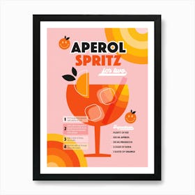 Retro Cocktail Aperol Spritz Recipe Pink Orange Art Print