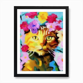 Ginger Flower Cat Art Print