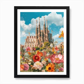 Barcelona   Floral Retro Collage Style 2 Art Print