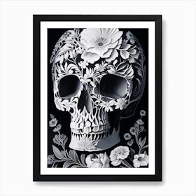 Skull With Floral Patterns 2 Pastel Linocut Art Print