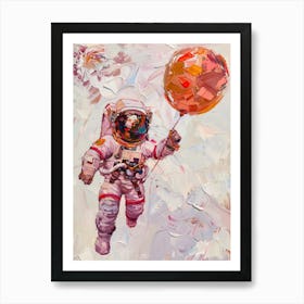 Astronaut Flying A Balloon Art Print