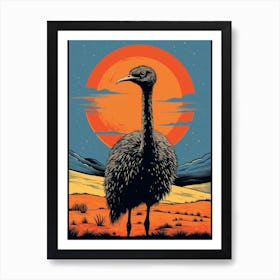 Vintage Bird Linocut Ostrich 1 Art Print